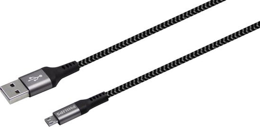 Câble USB 2.0 Philips - DLC5204U/00 - USB-A - Micro USB - Longueur : 1,2 mètre - Nylon - Noir