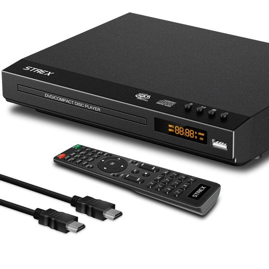 Strex Lecteur DVD avec HDMI - Full HD 1080P - Télécommande - USB - HDMI/RCA - Sans région - Noir