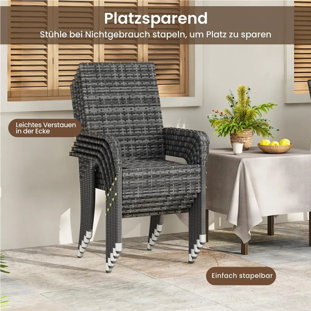 Chaises de jardin Yaheetech - Lot de 2 - Rotin PE - Empilables - Accoudoirs - Gris