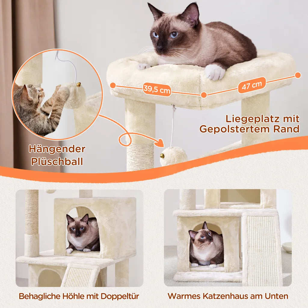 Yaheetech Cat Post Beige - 91 cm de haut - Avec 2 maisons pour chat, griffoirs en sisal et balle de jeu