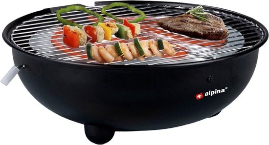 Barbecue Électrique - Alpina - Barbecue de Table - Sans Fumée - Barbecue Intérieur - 1250W - Ø 30 cm - Noir