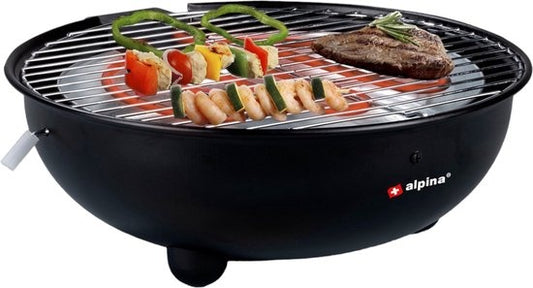 Barbecue Électrique - Alpina - Barbecue de Table - Sans Fumée - Barbecue Intérieur - 1250W - Ø 30 cm - Noir