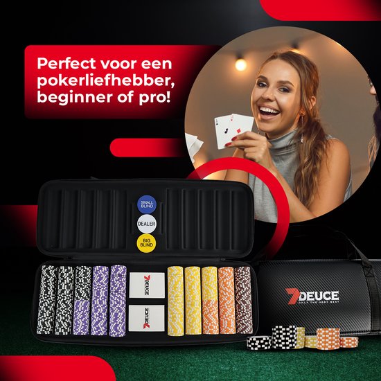 7DEUCE Poker Set - Starter Set - 300 jetons - Chiffon - Jetons de poker - Poker - Adultes