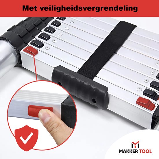 Échelle télescopique Makker Tool 3,2 mètres – Pied stabilisateur et fermeture en douceur