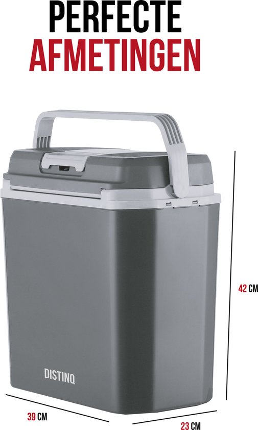 DistinQ Glacière électrique pour voiture et camping - Glacière électrique avec fonction chauffage - 12v 230 Volt - 20L - Gris