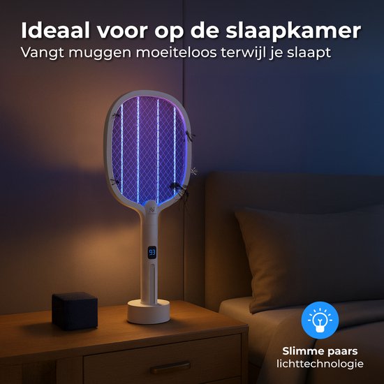 Nuvance Electric Fly Swatter - Usb Rechargeable - Mosquito lamp - with Display - Mosquito plug - Fly trap - Fly lamp - White