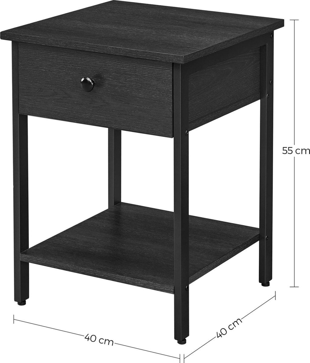 O'DADDY® Tables de chevet industrielles - table d'appoint - table de chevet avec tiroir - 40 x 40 x 55 cm - noir/gris foncé
