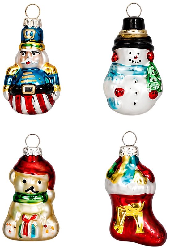 Mica Decorations - Lot de 20 boules de Noël - Décorations de Noël pour le sapin - Ornements de Noël en verre représentant des personnages classiques de Noël - Boules de Noël de 3,5 cm - Vert
