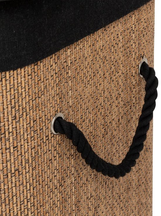 Panier à linge 5Five avec couvercle - bois de bambou - 60 litres - noir naturel - 41 x 30 x 50 cm