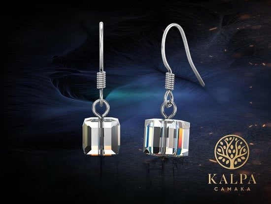 Yolora Boucles d'oreilles femme avec cristaux Kalpa Camaka - Argent - Plaqué or blanc 18K - Boucles d'oreilles femme argent - Bijoux - Coffret cadeau - Coffret cadeau de luxe - Coffret cadeau - Bel emballage cadeau - Emballage cadeau exclusif - Cadeau de