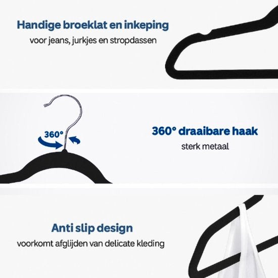Ceruzo Cintres Noirs - 50 - Antidérapant - Crochet pivotant