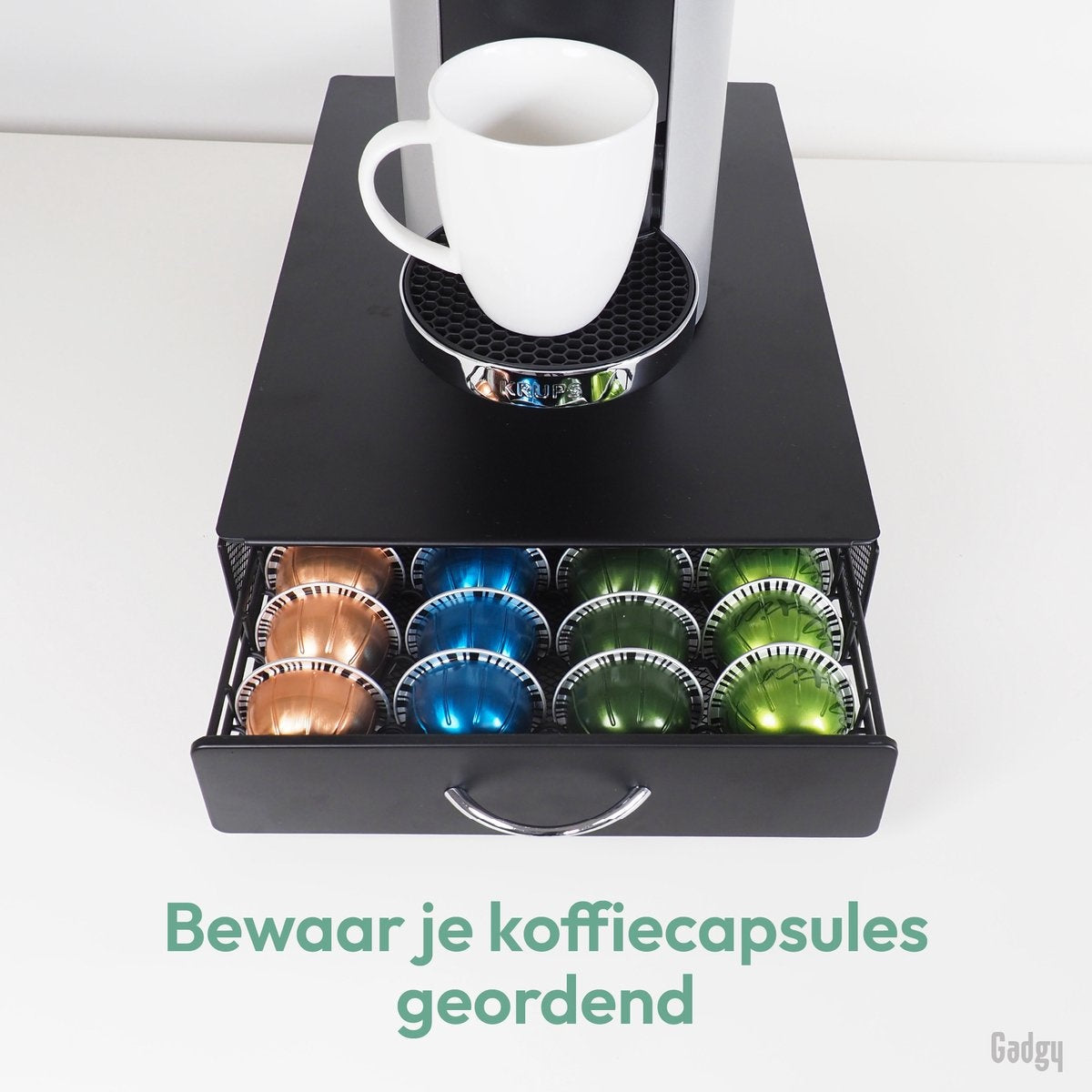Gadgy Porte-capsules pour 40 tasses Vertuo - Porte-tasses à café avec tiroir - Noir - acier inoxydable