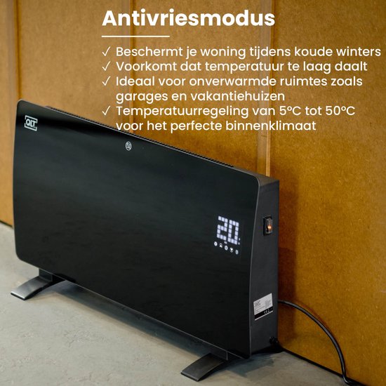 QLT Panneau chauffant en verre incurvé - Chauffage électrique avec App Control - Chauffage de salle de bain avec thermostat et antigel - 2000 Watts - Noir