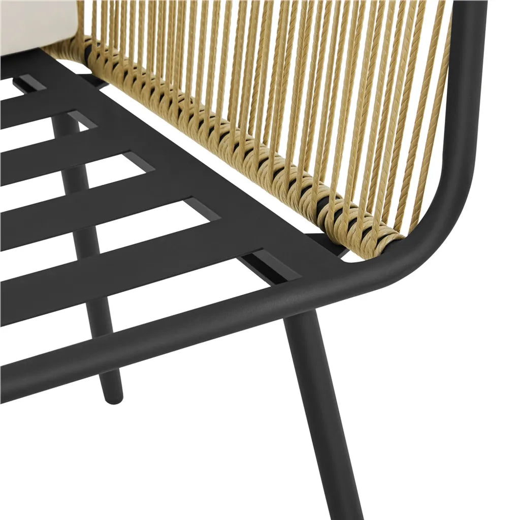 Ensemble de mobilier de jardin Yaheetech 3 pièces - Marron clair/Blanc crème - Ensemble de balcon en polyrotin avec table d'appoint ronde et coussins d'assise et de dossier