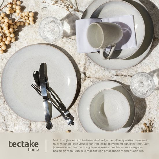 tectake® Service de table Mare - 30 pièces - Faïence à émail brillant - Pour 6 personnes - Service de table fait main - Service de table moderne comprenant des grandes et petites assiettes, des bols, des petits plats et des tasses - Lavable au lave-vaisse