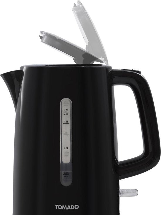 Tomado TWK1701B - Bouilloire en plastique - Noir - Capacité de 1,7 litre - 2200 watts - Indicateur de niveau d'eau