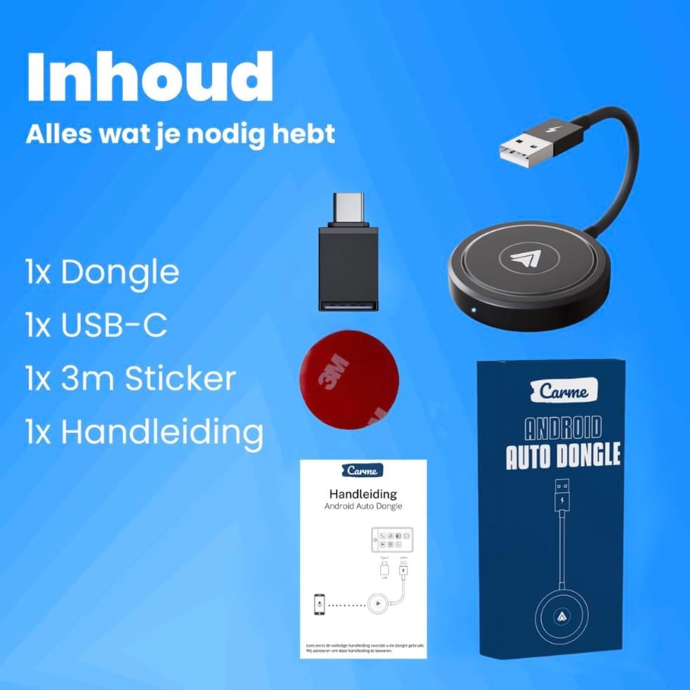 CarMe Luxury Android Auto Dongle - Wireless Android Car - USB-A & USB-C - Connexion 5GHz - Connexion automatique - Design compact - Noir