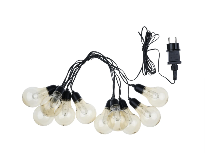 Guirlande lumineuse LED noire - 10 ampoules - E27 - Blanc chaud - 570 cm