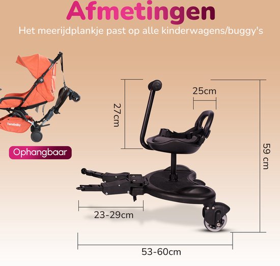 HeppieBabie Universal Riding Board Deluxe - avec siège - pour poussette - Buggy Board - avec livre d'école
