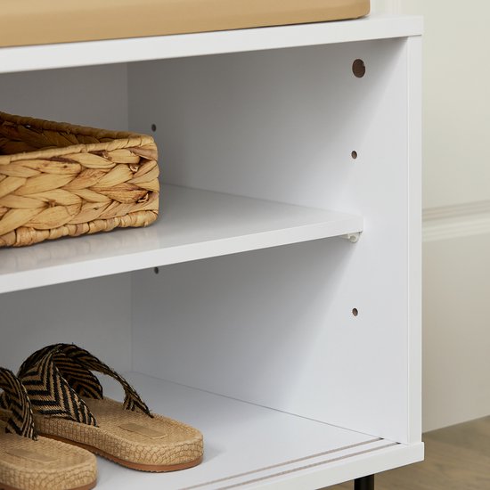 SoBuy FSR116-W Shoe Bench - Banc de rangement blanc avec coussin de siège et portes coulissantes