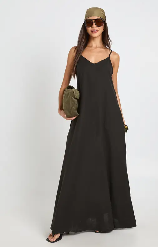 Robe longue à volants et mouchoir en lin - Taille 36