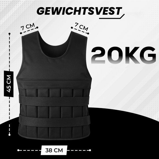 Fitby Gilet de musculation ajustable 20KG - Gilet de musculation - Gilets de musculation - Poids - Musculation et Crossfit - Cardio - Convient à partir de la taille L- Noir