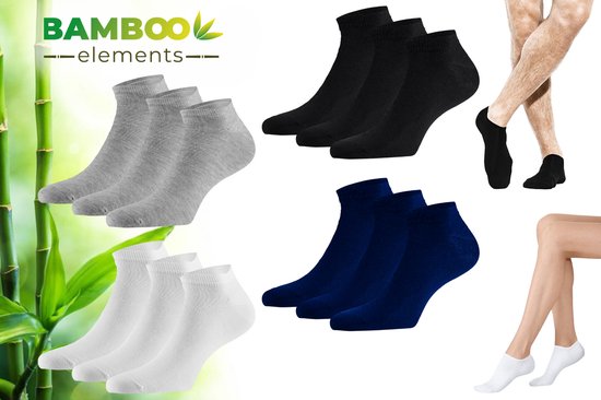 Bamboo Elements - Chaussettes de sport, lot de 12 paires - Assorties – 43-46 - Chaussettes en bambou – Chaussettes de sport pour hommes – Chaussettes de sport pour femmes - Chaussettes de sport