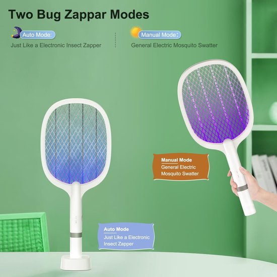 Tapette à mouches électrique 5000V 2 en 1 avec base de chargement USB C - Attrape-mouches, tue-moustiques, mouches, abeilles, papillons de nuit