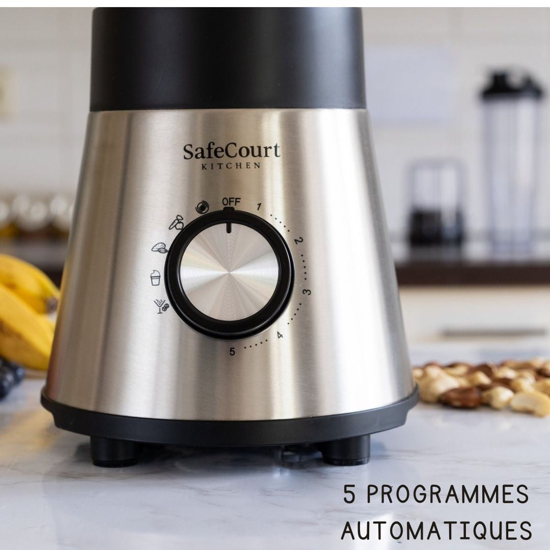 Blender - Safecourt Kitchen - Mixeur Smoothie puissant - 1000W - 1.5L - noir/métal