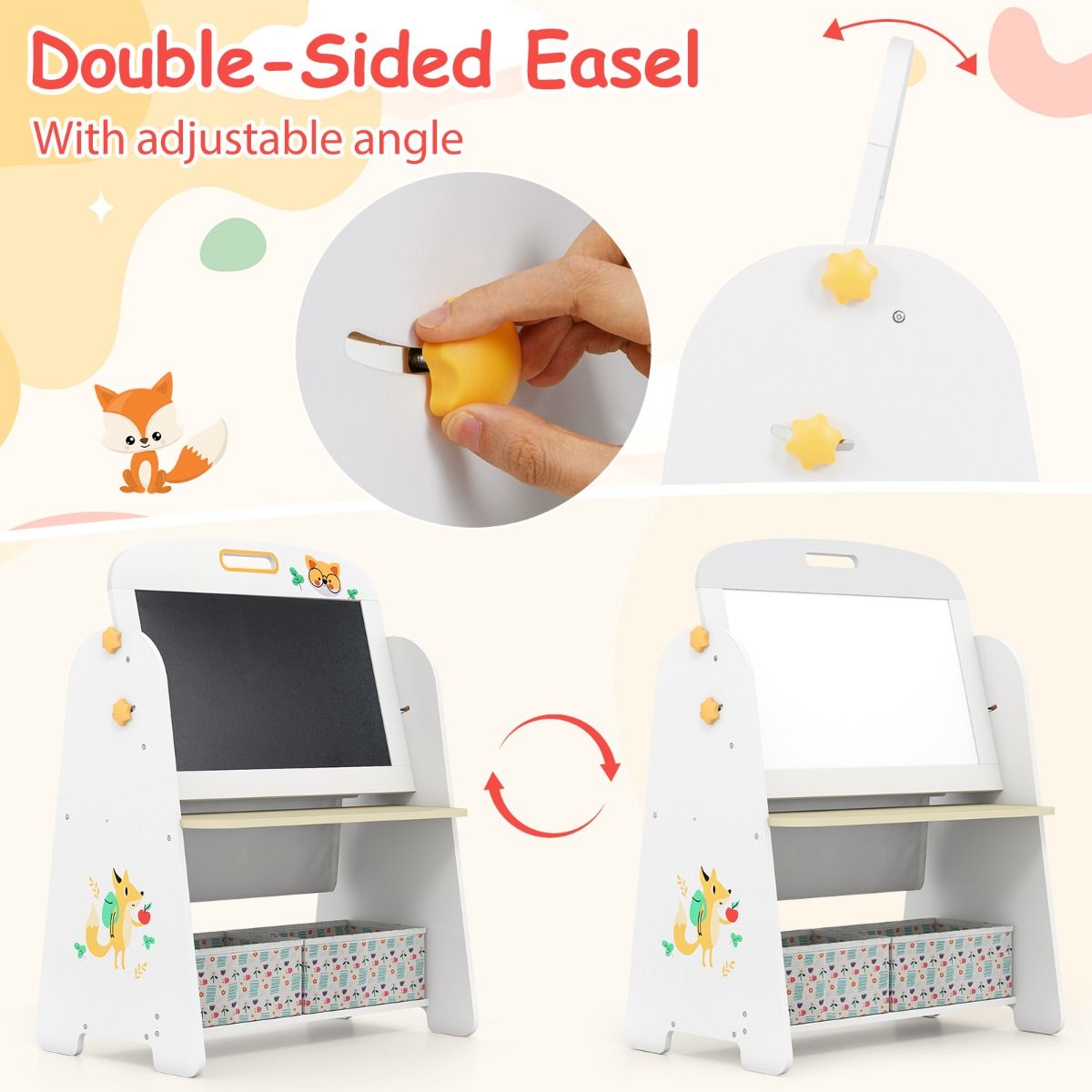 Ensemble de table et chaise pour enfant Coast - Conception 4-en-1 - Étagère à livres et espace de rangement - Couleur naturelle