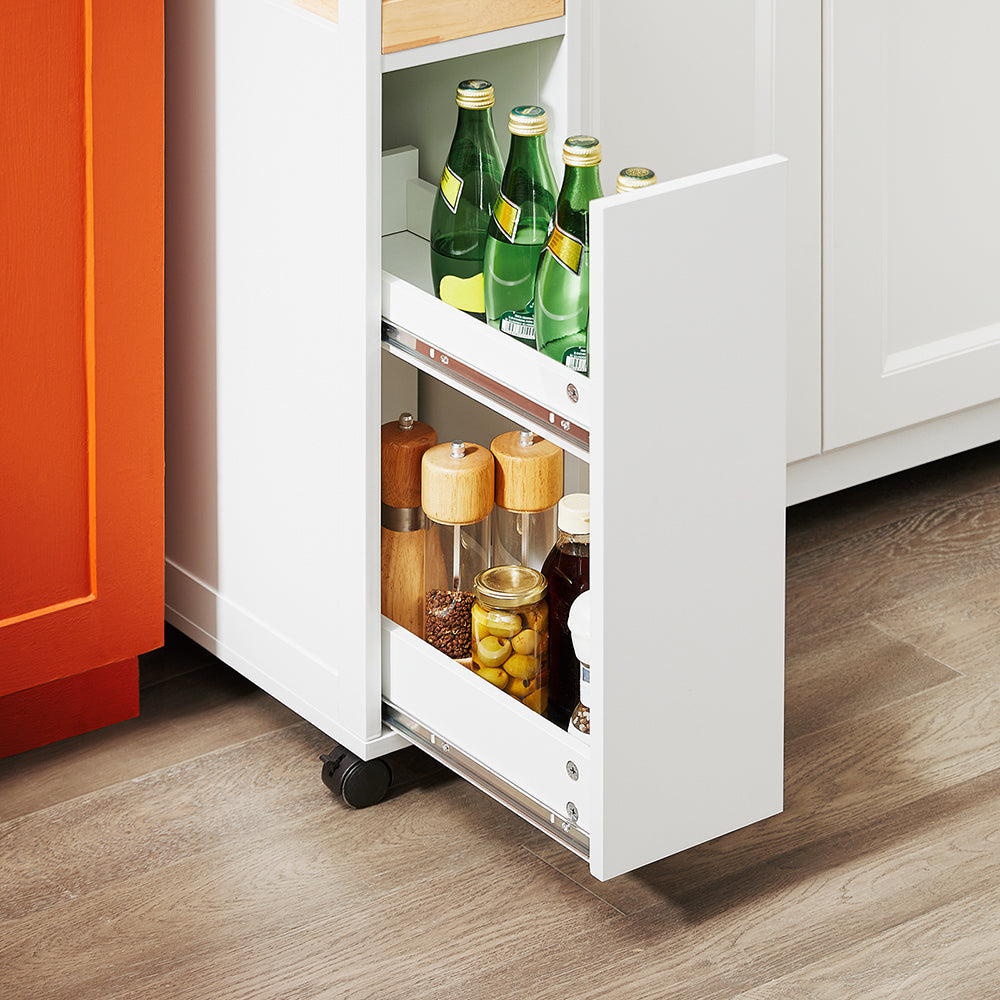 SoBuy NSR11-WN Etagère roulante étroite en bois 20x51x79 cm - Chariot de cuisine et de salle de bain pratique sur roulettes en blanc aspect bois naturel