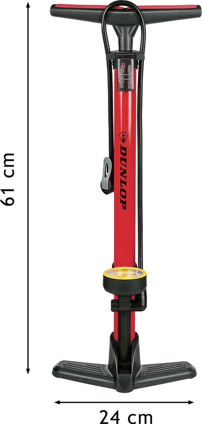 Pompe à vélo Dunlop avec manomètre - Pompe à vélo pour valve Dunlop, Schrader et française - Pompe sur pied avec adaptateurs pour jouets aquatiques et balles