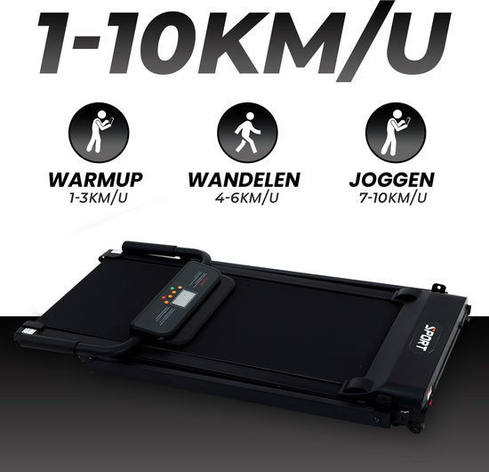 Fitby Treadmill - Tapis de course pliable - Tapis de marche - Bande de marche - 1-10km/h - Ecran LED - Noir