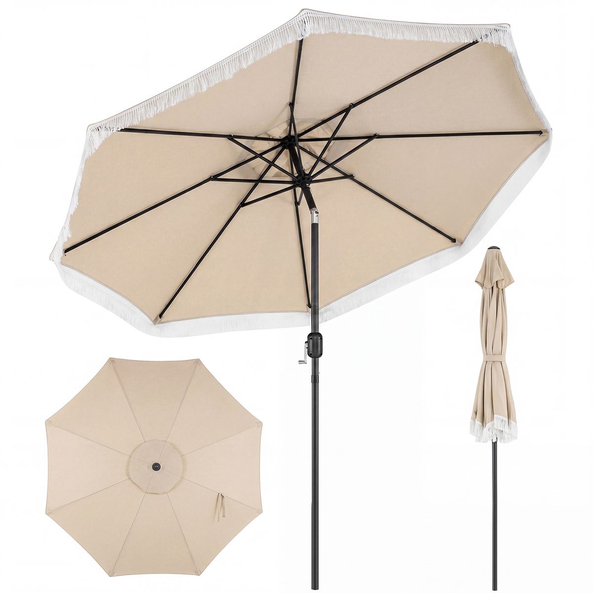Parasol Coast avec système de balancement et fonction d'inclinaison - 270 cm de diamètre - baleines métalliques robustes - beige