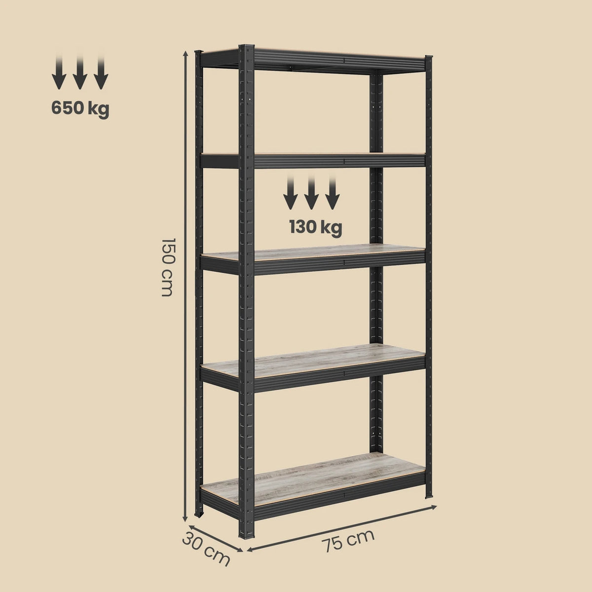 Étagère à 5 niveaux Joyfurnos - Étagère de rangement en acier - Noire