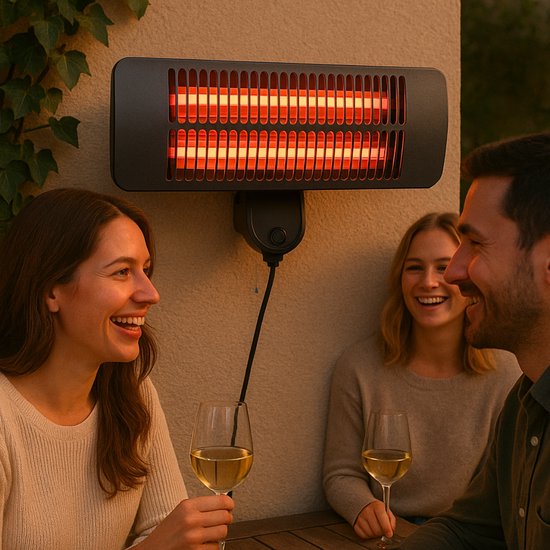 Chauffage infrarouge suspendu Alpina - Chauffage de terrasse 2000 W, 3 niveaux de chaleur - Chauffage de terrasse résistant aux éclaboussures IP34 avec panneau infrarouge - Chauffage de terrasse