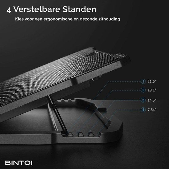 Bintoi® LSE100 - Support pour ordinateur portable réglable - Support pour tablette - Support pour ordinateur portable - Table pour ordinateur portable - Support pour ordinateur portable - Cooler pour ordinateur portable Verhoger - Cooling Pad - 6 ventilat