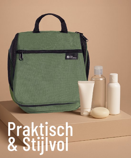 Trousse de toilette D&D Wanderlust avec crochet - Organiseur de voyage de luxe à suspendre avec 10 compartiments - Vert - Unisexe (femmes et hommes) - Capacité de 6 litres - Grande trousse de toilette de voyage à suspendre - Trousse à maquillage