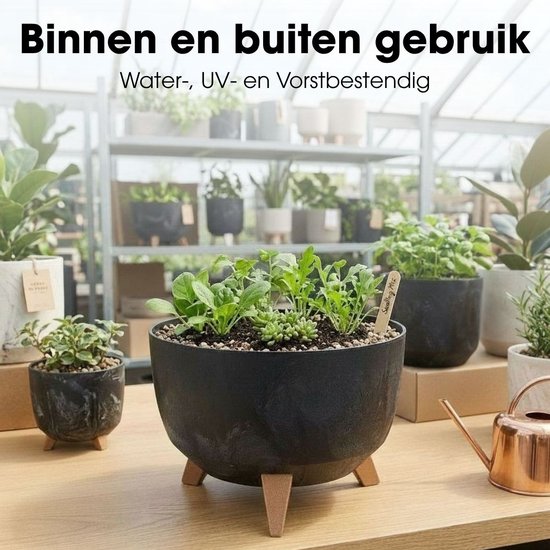 Jardinière sur pieds Doppio de Mica Decorations - 18,5 x Ø33 cm - Jardinières d'extérieur - Jardinières de balcon - Plastique recyclé - Noir