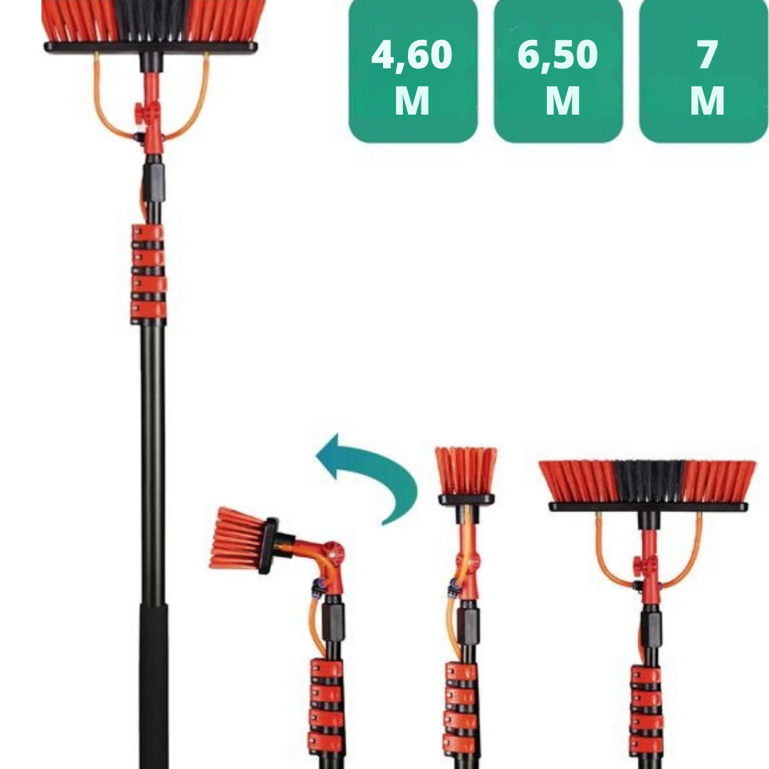 Brosse à laver télescopique Shine - Jusqu'à 7 mètres - 5 pièces avec distributeur de savon - Rouge/Noir