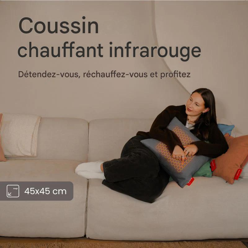 Auronic Oreiller chauffant classique - 45x45 cm - Sans fil et rechargeable avec chaleur infrarouge