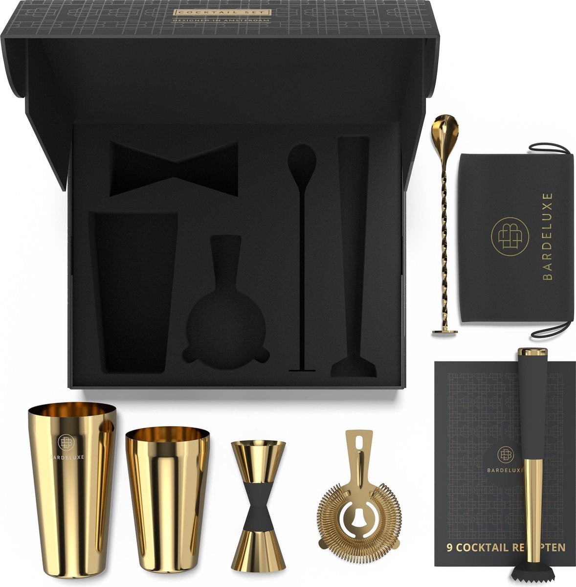 Set à cocktails BarDeluxe doré - 5 pièces - acier inoxydable - shaker 750 ml
