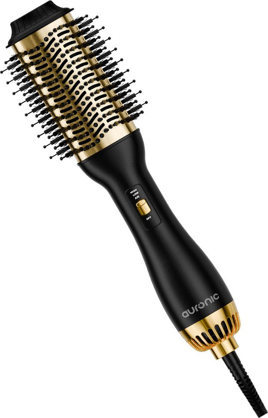 Auronic 4-in-1 Hairdryer Brush - Airstyler - Combs - Styles - Curls - Blow-dry - 37 mm Curling Brush - 360 Degree Airflow - Black/Gold