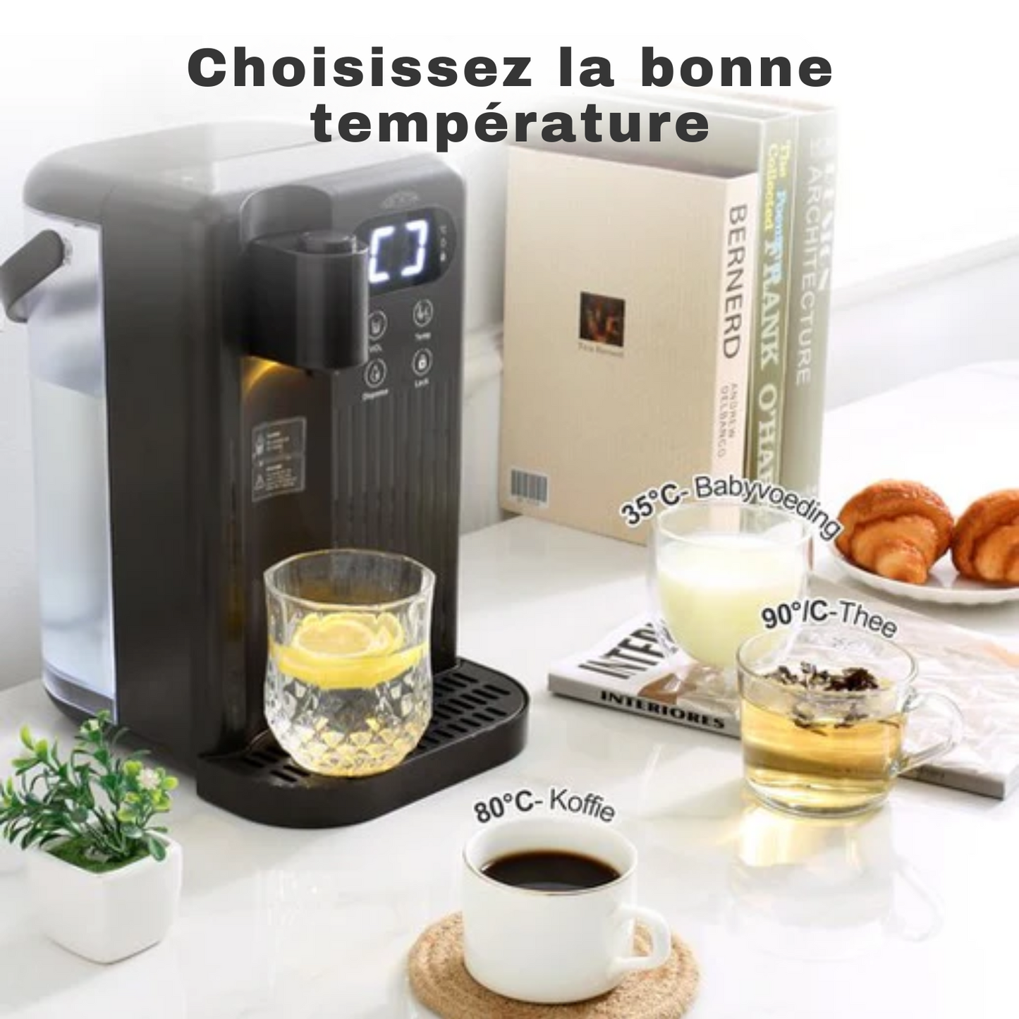 Distributeur d'eau chaude - Nimma - 3L - 2000W - 200/350/500 ml - Bouilloire instantanée - Noir