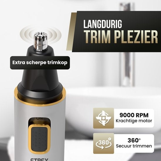Strex 3 In 1 Nose Hair Trimmer Set - Rechargeable & Lavable - Tondeuse nez / Tondeuse oreilles / Tondeuse sourcils / Tondeuse barbe - Hommes & Femmes