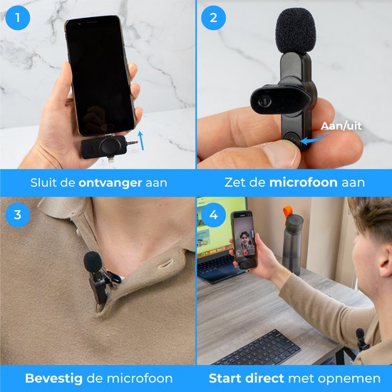 Nuvance - Microphone sans fil - 2 pièces - Convient pour Jack 3,5mm, USB-C et Lightning - Tie Pin Microphone - Lavalier Microphone sans fil - Microphones - Plug & Play
