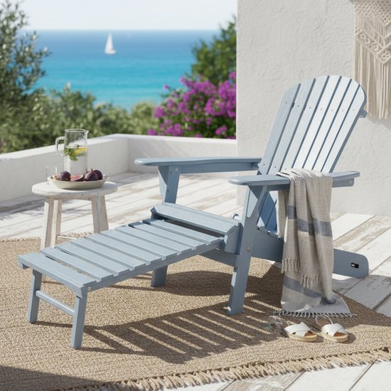 Chaise AXI Alexa Adirondack Grise – Avec repose-pieds - Chaise de détente en bois avec accoudoirs – Pliable - Dossier haut - Chaise de jardin – 147 x 78,5 x 89 cm – 100 % bois d'hémlock certifié FSC