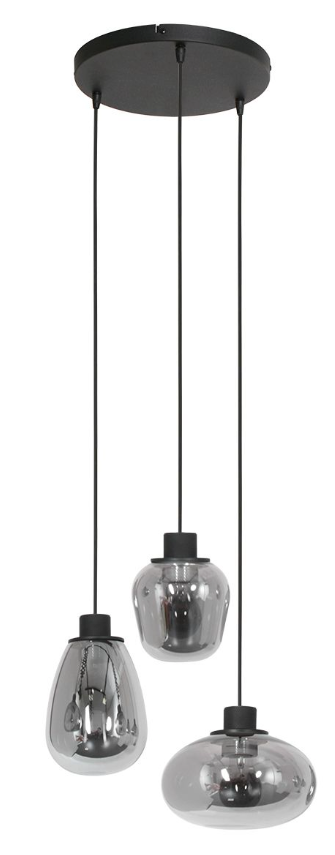 Steinhauer - Lampe suspendue Reflexion - 3079ZW - 3-Lumières - Noir & verre fumé - Ø40 cm - Max. 350 cm de haut - Raccord E27 - Design moderne