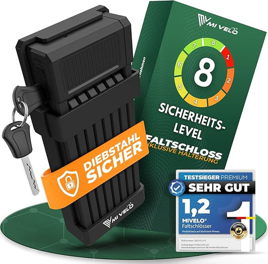 MIVELO Cadenas pour vélo - Cadenas pliant avec support et clé - 85 cm - Noir