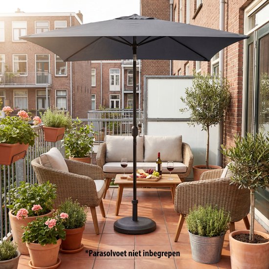 Parasol à mât Tristar - Carré - 200 x 200 cm - Balcon et jardin - Inclinable - Housse de protection incluse - PA-7901 - Gris foncé